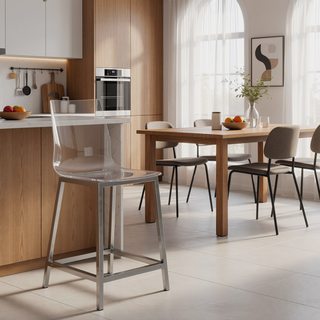 Sunvega Modern Chrome Bar Stools with Backrest and Footrest Set of 2