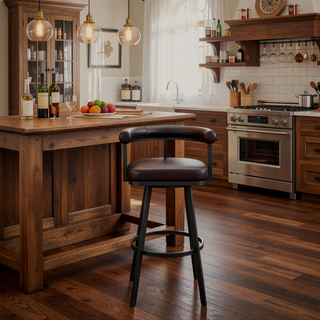 Sunvega Swivel Bar Stool in Brown Faux Leather with 360 Degree Rotation