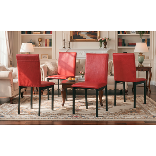 Sunvega Red Faux Leather Upholstered Metal Frame Dining Chairs Set of 4