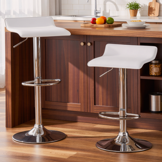 Sunvega Contemporary Chrome Air Lift Adjustable Swivel Stools with White Seat