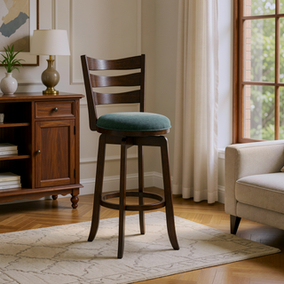 Sunvega Dark Brown Wood Swivel Bar Chair with Slat Back and Padded Seat