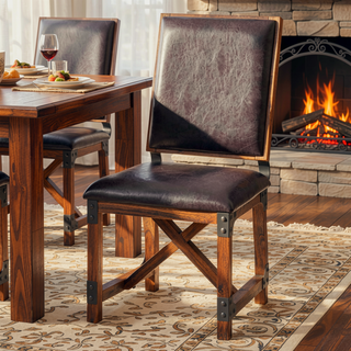 Sunvega Solid Wood Dining Chair with Faux Leather Upholstery and Crossed Beamed Support