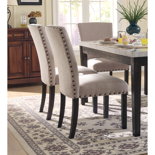 Sunvega Contemporary Linen and Dark Oak Finish Parson Dining Chairs Set of 2