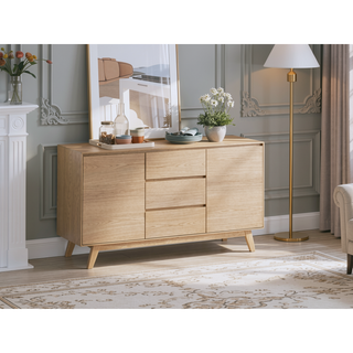 Sunvega Gorge Fabric and Oak Finish Side Chair with Padded Back and Seat Cushions