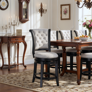 Sunvega Contemporary Black Frame Fabric Upholstery Swivel Pub Stools with Footrest