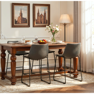 Sunvega Antique Brown PU Leather Counter Height Stools with Iron Frame, Set of 2