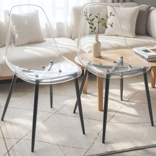 Sunvega Mid-Century Modern Clear Dining Chair with Sturdy Metal Legs Set of 2