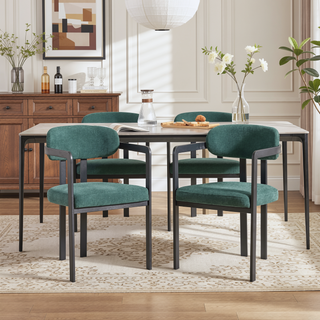 Sunvega Modern Mid-Century Upholstered Boucle Dining Chairs Set of 2 with Black Metal Legs