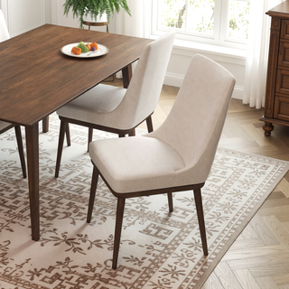 Sunvega Mid-Century Modern Dining Chair Set of 2 with Padded Linen Upholstery