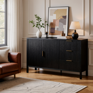 Sunvega Modern Wave-Pattern Sideboard with 3 Drawers and Hooks for Living Room