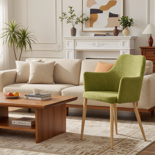 Sunvega Green Fabric Dining Chairs with Iron Frame and Wood Finish for Dining Room