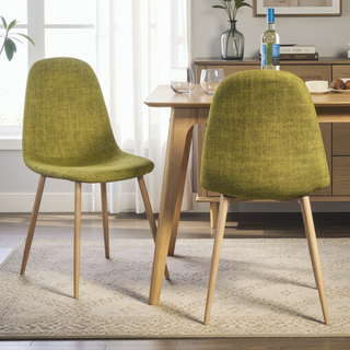 Sunvega Green and Light Brown Fabric Upholstered Minimalist Dining Chairs with Iron Legs
