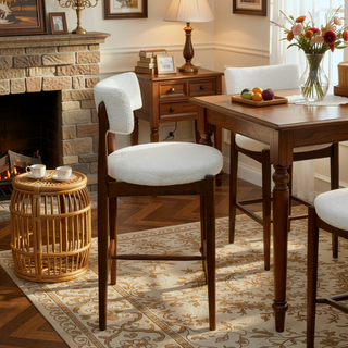 Sunvega Mid Century Modern Counter Stool Set of 2 with Upholstered Boucle Seat