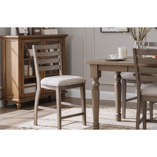 Sunvega Rustic Gray Upholstered Polyester Fabric Ladderback Counter Stool Set
