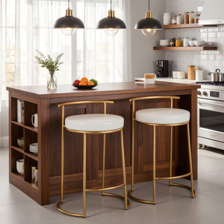 Sunvega Gold Metal Frame with Padded Faux Leather Upholstered Seat Counter Stool Set of 2