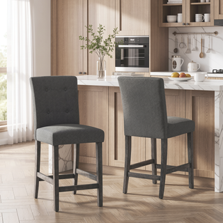 Sunvega Contemporary Fabric Button Tufted Counter Stools Set of 2 Light Grey