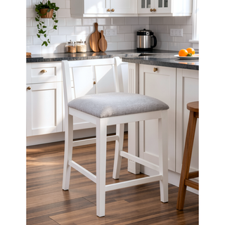 Sunvega Set of 2 Cream Upholstered Counter Height Chair with Footrest