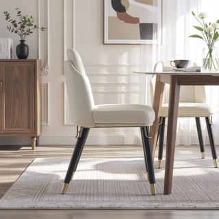Sunvega Modern Faux Leather Upholstered Dining Chair with Gold Metal Ferrules