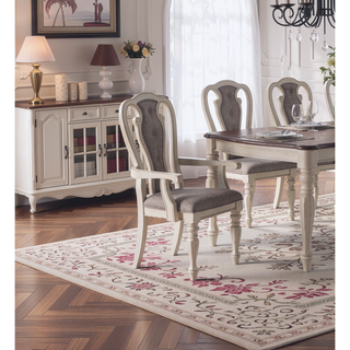 Sunvega Antique White Tufted Upholstered Dining Arm Chairs Set of 2 with Cushion Seat