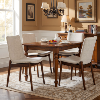 Sunvega Beige Fabric Dining Chair Set of 2 with Padded Seat and Back