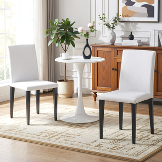 Sunvega Black PU Dining Chairs with Silver Metal Legs and High Elasticity Sponge Filling for Living Room