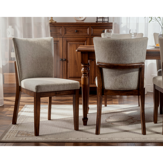 Sunvega Mid-Century Style Curved Back Upholstered Seat Dining Chairs 2pc Set
