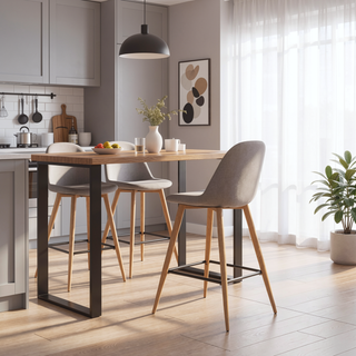 Sunvega Mid-Century Modern Counter Stool with Upholstered Seat and Natural Metal Legs