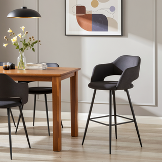 Sunvega Contemporary Black Metal and Grey Faux Leather Barstools Set of 2