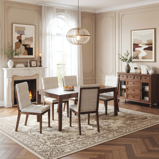 Sunvega Walnut Finish Modern Dining Chairs with Linen Blend Upholstery Set of 2