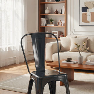 Sunvega High Gloss Black Metal Dining Chairs Set of 2 for Kitchen Cafe Bar