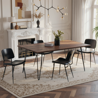 Sunvega Handcrafted Modern Industrial Walnut Veneer Dining Table for 6