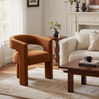 Sunvega Orange Boucle Fabric Upholstered Elegant Side Chairs Set of 2 for Dining