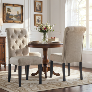 Sunvega Solid Wood Tufted Asons Dining Chairs Set of 2 with Velvety Soft Upholstery