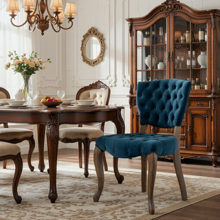 Sunvega Set of 2 Tufted Velvet Upholstered Chairs with Curved Wood Legs