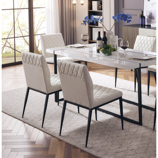 Sunvega Ivory Leatherette Side Chairs with Padded Seat and Black Metal Frame