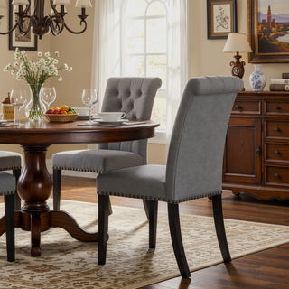 Sunvega Sand and Rustic Espresso Tufted Side Chairs with Rolled Backrest and Padded Seat