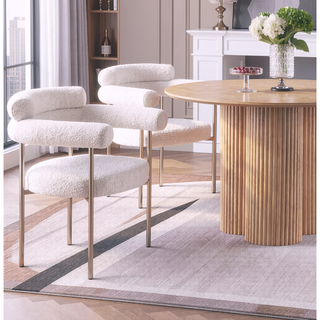 Sunvega Modern Boucle Fabric Upholstered Dining Chair Set with Black Metal Legs