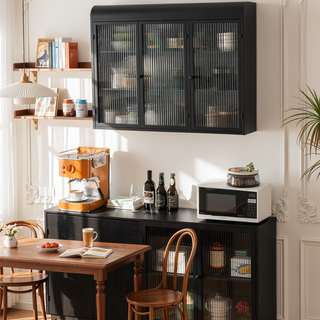Sunvega Arched Glass Cabinet with Three Spacious Doors for Kitchen Living Room