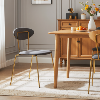 Sunvega Modern Gray Fabric and Black Metal Dining Room Chairs Set of 2