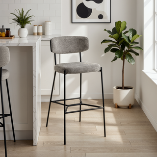 Sunvega Light Brown Pub Height Bar Stools Set of 2 with Curved Backrests