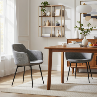Sunvega Industrial Black Metal and Grey Noise Fabric Upholstered Dining Chair