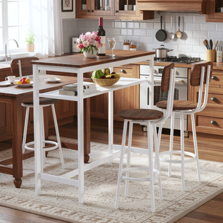 Sunvega Counter Height Square Table Set With 2 Foldable Stools for Kitchen and Apartment