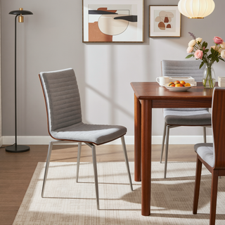 Sunvega Contemporary Dining Accent Chair with Swivel Walnut Wood and Grey Fabric