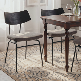 Sunvega Mid-Century Modern Black Metal and Dark Grey Faux Leather Dining Chairs