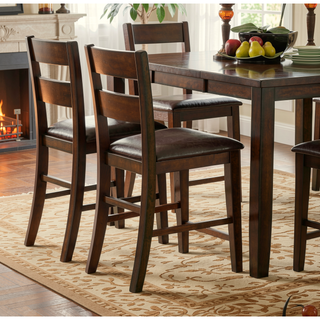 Sunvega Cherry Finish Wood Frame Bench with Dark Brown Faux Leather Upholstered Seat