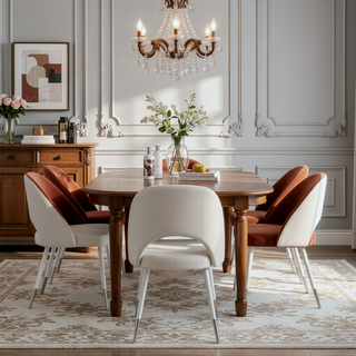 Sunvega White Velvet and Gloss Finish Upholstered Side Chairs with 4-Inch Cushions