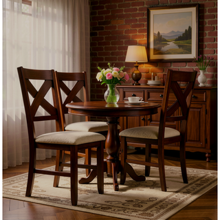 Sunvega Solid Rubberwood X-Back Dining Chairs with Textured Tan Fabric Seats