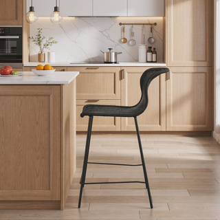 Sunvega Brown Faux Rattan Metal Counter Chair Set with Timeless Inviting Aesthetic