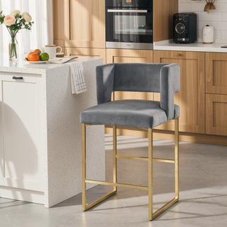 Sunvega Modern Velvet Upholstered Counter Stool Set of 2 with Gold Metal Legs