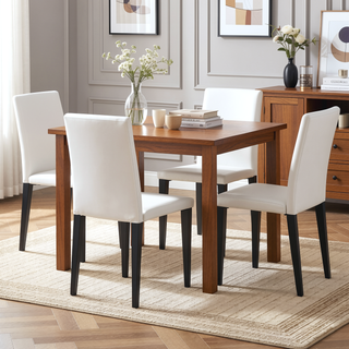 Sunvega Black PU Dining Chairs with Silver Metal Legs and High Elasticity Sponge Filling for Living Room